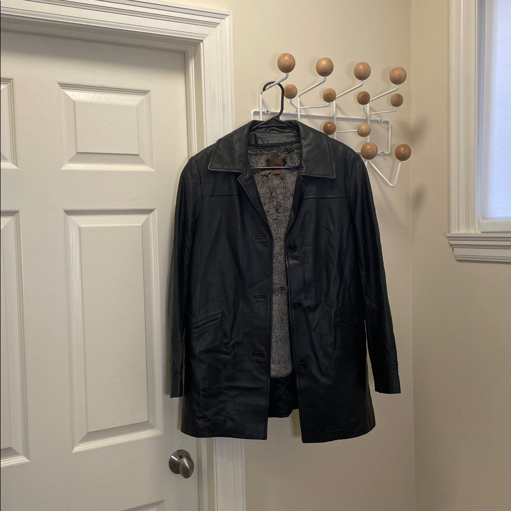 Danier - Classic 90s Vintage Button Down LeatherJacket With Liner - Black S